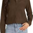 J.VER Womens Button Down Shirt Long Sleeve Dress Shirts Stretch Solid Work Blouse Collared Shirts for Business Office (X-Small, Coffee Brown)