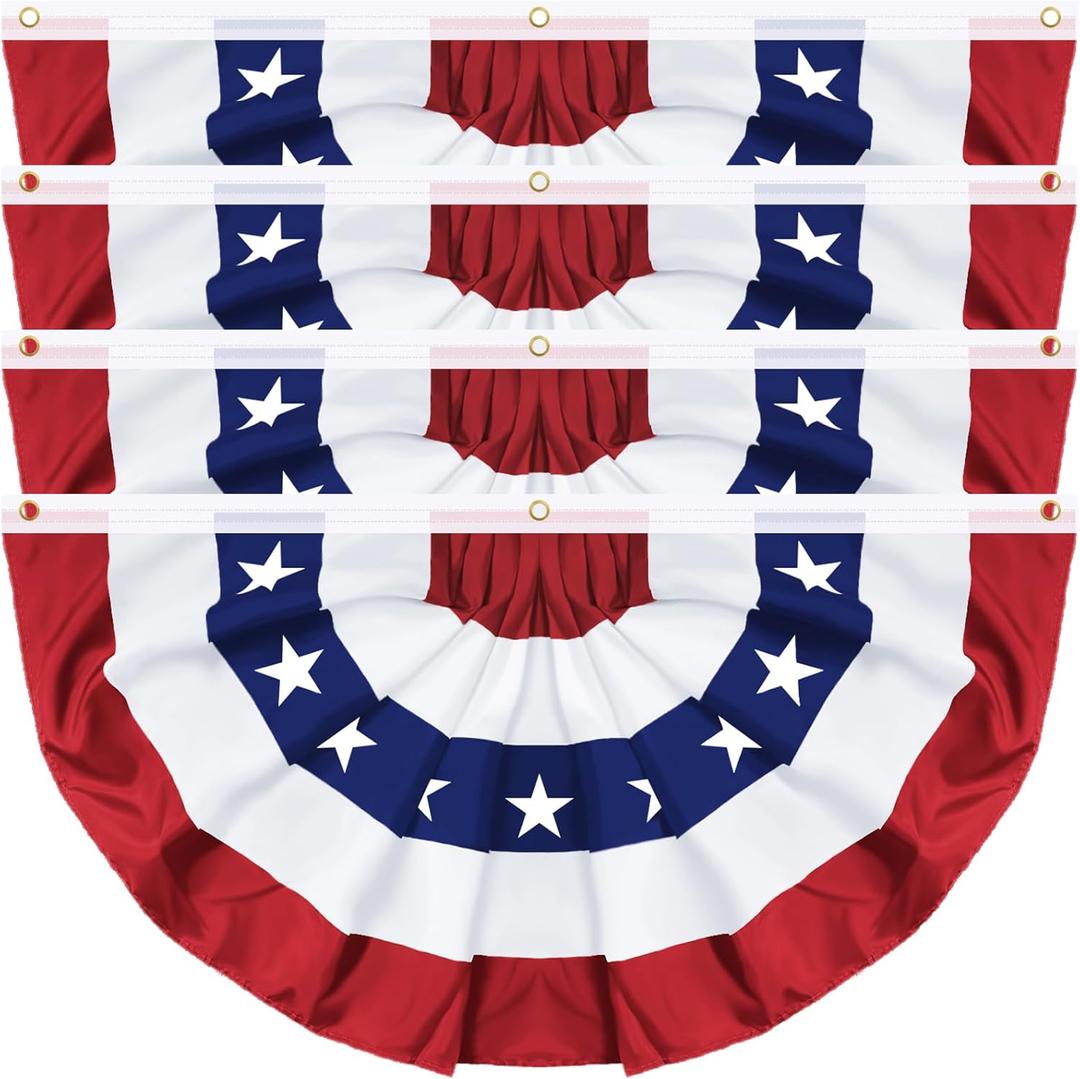 4 Pack Large Size 3 X 6 FT American Bunting Flag, 4th of July Decorations USA Pleated Fan Flag Patriotic Half Fan Banner Flags 100% polyester Fourth of July Independence Day Memorial Day Outdoor Decor