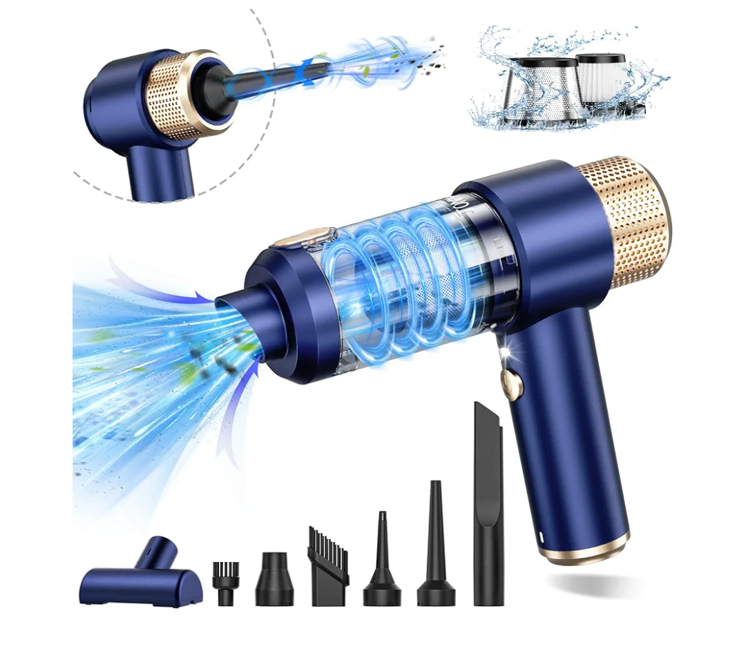 JONYJ Handheld Car Vacuum Cleaner, 16000PA Hand Held Vacuum Portable Cordless, 2 in 1 Air Duster and Vacuum Cleaner with LED Light, Multi-Nozzles, 120W High Power Mini Vacuum for Home, Pet, Office