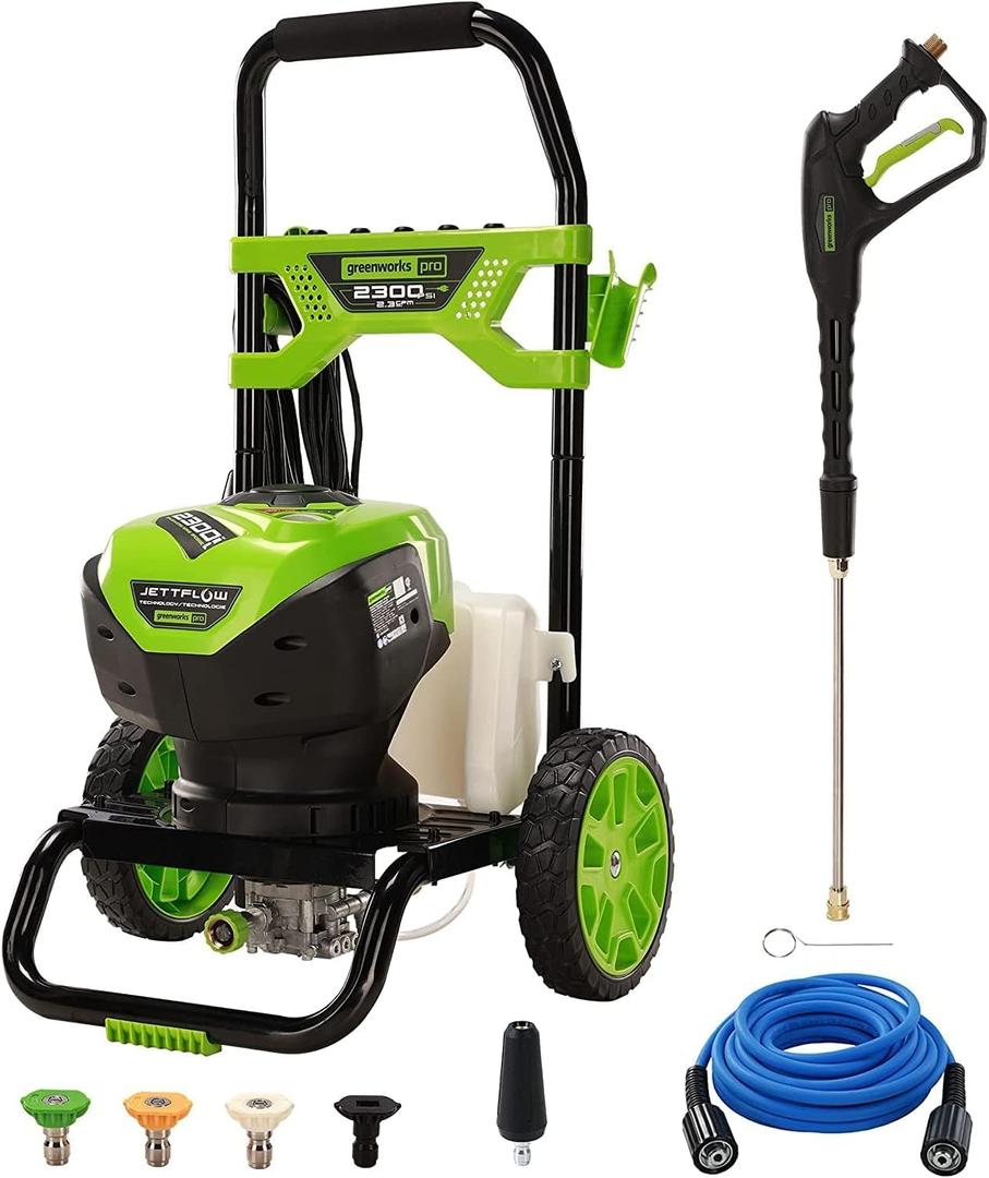 Greenworks 2300 PSI TruBrushless (2.3 GPM) Electric Pressure Washer, 25 Hose, Quick Connect Wand, 15, 24, 40 Degree Soap and Turbo Nozzle