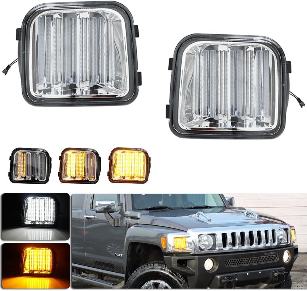Clear Lens Switchback White/Amber Sequential LED Lamp Compatible with 2006-2010 Hummer H3 H3T Front Bumper Corner Side Marker Parking Turn Signal Lights