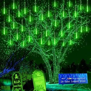 Kwaiffeo Green Christmas Lights, 24 Tubes Meteor Shower Lights(Equivalent to 3 Sets of 8-Tube) for Halloween Christmas Decorations Outdoor, Green Lights for Xmas St. Patrick's Day Party Tree, UL Plug
