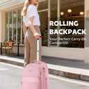 Arcoyard Rolling Backpack Carry On Luggage For Adults With Wheels, 40L Wheeled Backpack For Women, Travel Roller Backpack, Rolling Bag, Pink, 17-inch