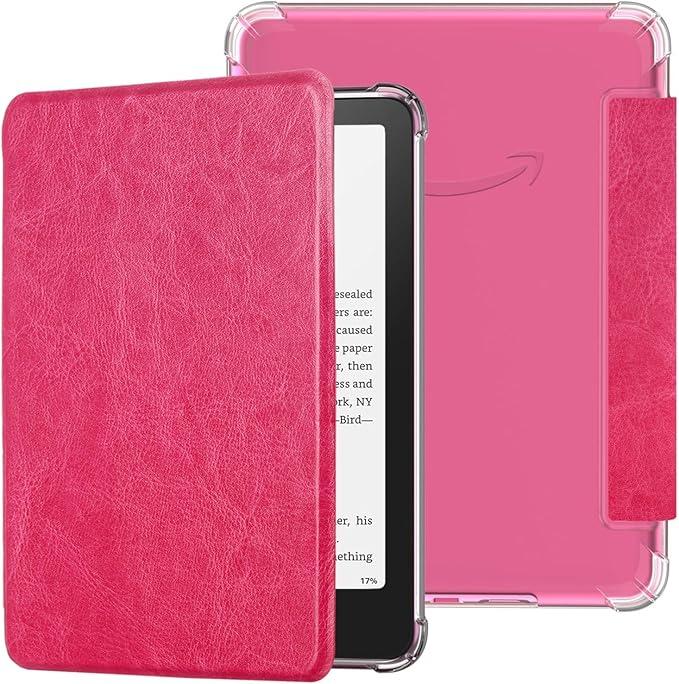 SCSVPN Case for Kindle Paperwhite 12th Generation 2024 and Kindle Colorsoft Signature Edition (7''-Display), All-New PU Leather & Clear Soft Scratch-Proof TPU Back Cover with Auto Wake/Sleep - Rosy