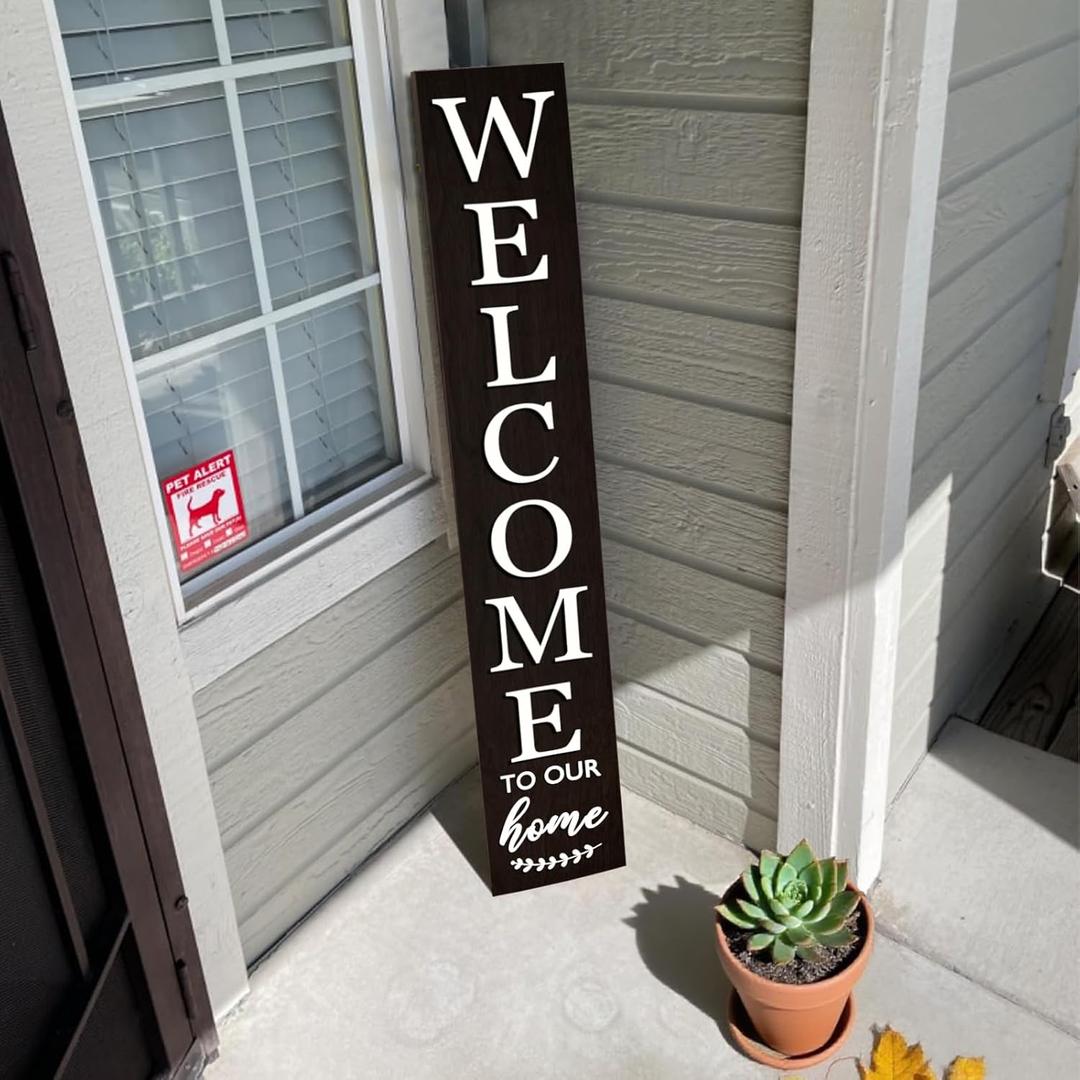 Vertical Wood Welcome Sign for Front Porch Vertical Decorative Sign Front Door Outdoor Indoor Welcome Sign 47.2x7.8 Inch Large Farmhouse Style(Black)