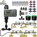 124FT Drip Irrigation System with LCD Timer, Automatic Watering System Kits,1/2 Inch Hose 1/4 Inch Distribution Tubing 3 Sprayer Types, for Garden, Greenhouse, Garden, Lawn