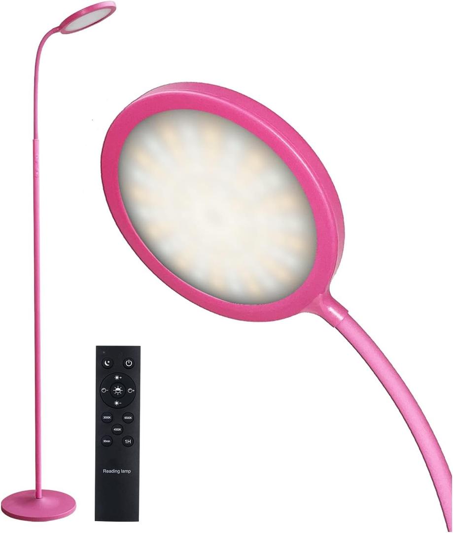 Tenmiro LED Floor Lamps for Living Room, Bright Modern Reading Floor Lamp with Stepless Adjust Color Temperatures & Brightness, Standing Lamp with RF Remote & Touch Control(Pink)