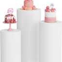 Putros Cylinder Pedestal Covers White 3Pcs Spandex Cylinder Plinth Stand Cover for Party Wedding Props Event Decor (Set of 3)