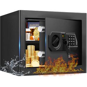 1.3 Cub Small Safes for Home Use Fire and Water Proof, Digital Security Box Fireproof Safe Box with Combination Lock, Smart Alarm System and Removable Shelf, Personal Safe for Home Documents Valuables