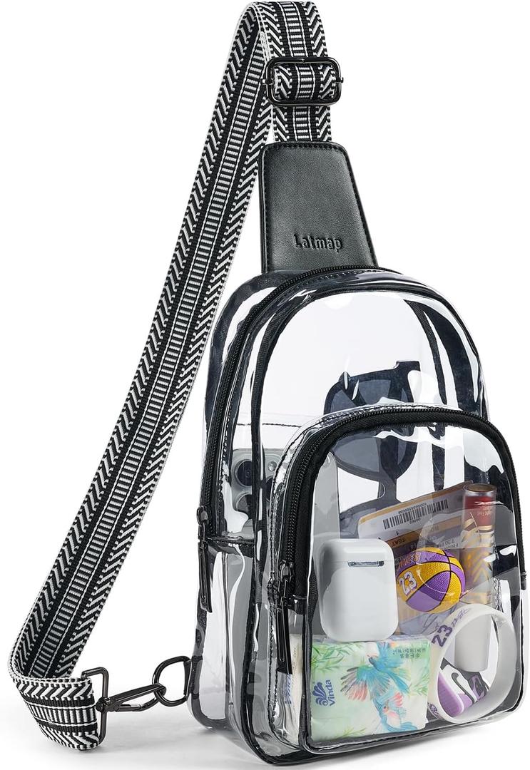 Clear Bag for Stadium Events, Clear Purse for Women Stadium Crossbody Bag, Transparent Bag for Concerts Sports (Black-1)