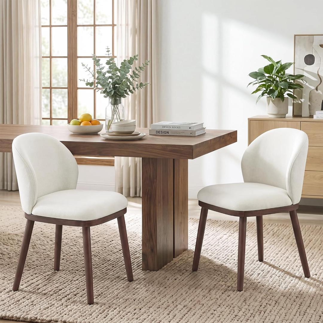 Mid-Century Modern Upholstered Dining Chairs Set of 2, Beige