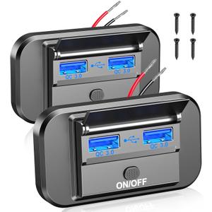 2 Pack 12V USB Outlet Dual Quick Charge 3.0 Car USB Ports: 12 Volt Power Outlet USB Panel Wall Mount Car Charger Socket for Marine RV Motorcycle Boat Car Truck, etc. (Surface Mount Installation)