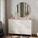 VASICAR Wide TV Stand Modern TV Console, 9 Drawers Dresser for Bedroom, Fabric Storage Cabinet, Chest of Drawers for Closet, Nursery, Living RoomClassic White, 11.8"D x 43.3"W x 29.9"H