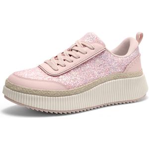Women Espadrille Platform Sneakers Chunky Fashion Casual Shoes for Women Comfortable Walking Sneakers (7, Pink Glitter)