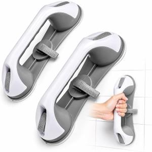 Grab Bars for Bathtubs and Showers, 2 Pack No-Drill Suction Shower Handles with 3 Suction Cups, Removable Bathroom Safety Balance Bars for Seniors, Smooth Tile & Glass, Gray