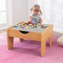 KidKraft Reversible Wooden Activity Table with Board with 195 Building Bricks Gray & Natural, Gift for Ages 3+, 28.5" x 23.5" x 3.25"