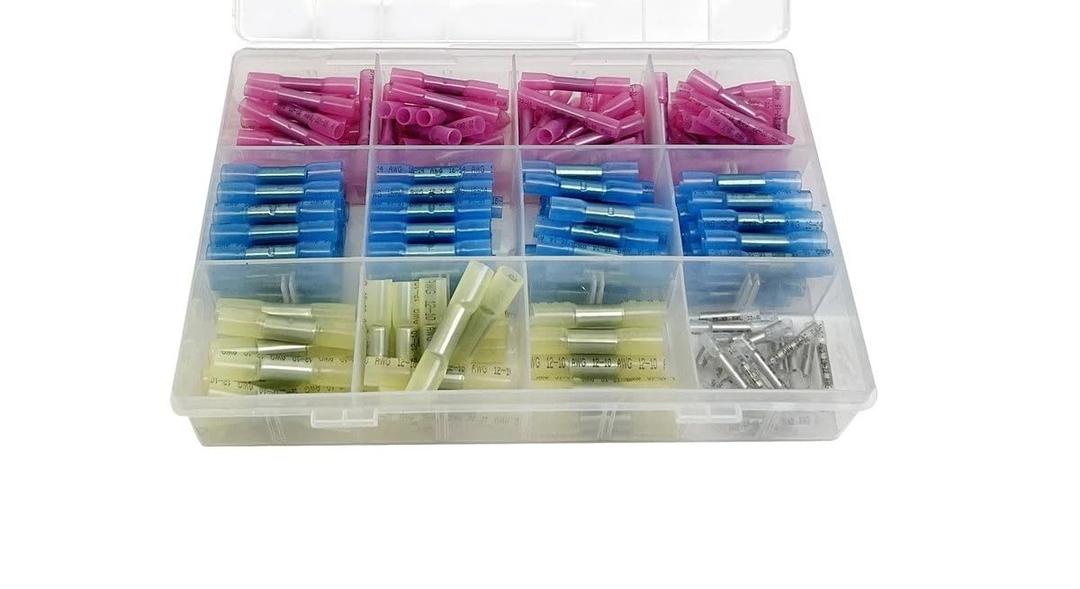 200 Pcs Heat Shrink Butt Splice Wire Connector Kit Insulated Crimp Terminals Dual Wall Adhesive Lined Sealing Joiners For Marine Automotive Repairs Translucent 3 to 1 Shrinkage - 80R + 80B + 20Y + 20W