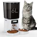 Petrice Automatic Cat Feeder, 4L/16Cups Cat Food Dispenser with Stainless Steel Bowl 30 Portions 6 Meals per Day, Programmable Auto Cat Feeder for Kitty Small Dogs with 10S Voice Record, White