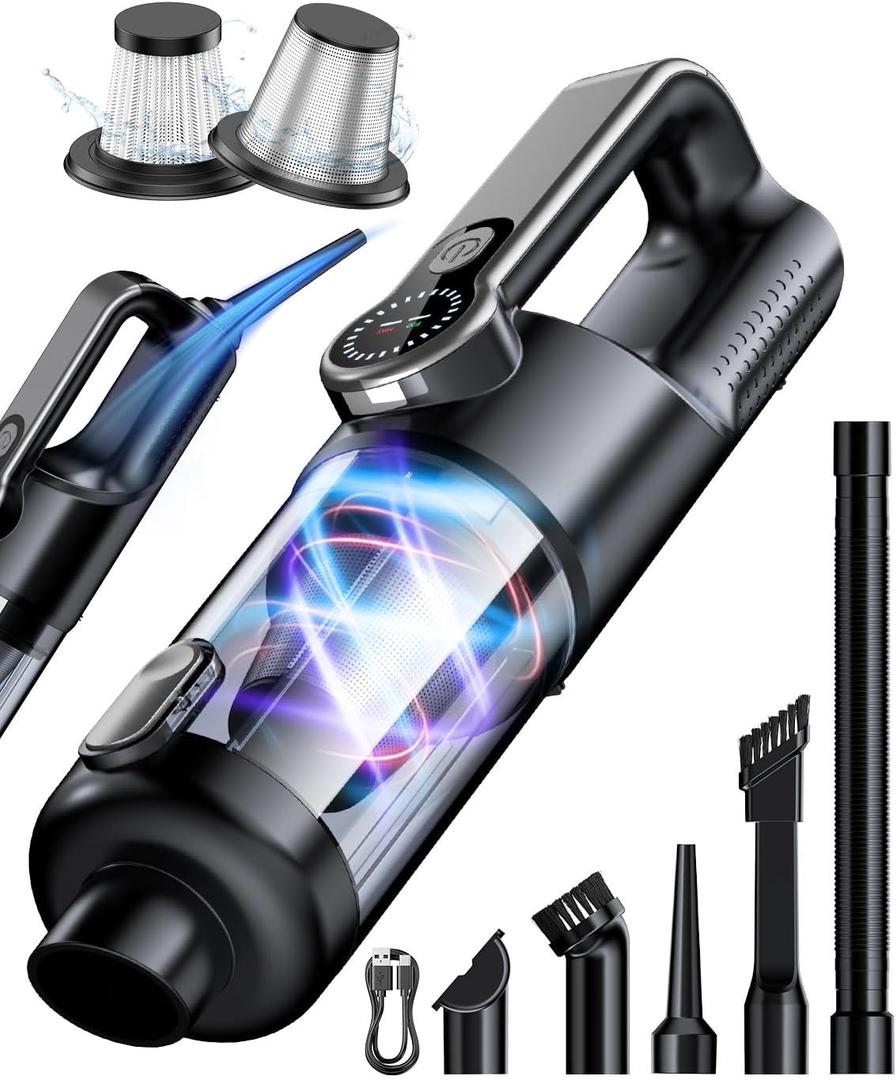 Cordless Handheld Vacuum Cleaner, 2-in-1 Vacuum & Blower, 36000Pa Suction Brushless Motor, Car Vacuum with LED Light, Lightweight, Portable for Car, Home, Office and Outdoor Use, Black