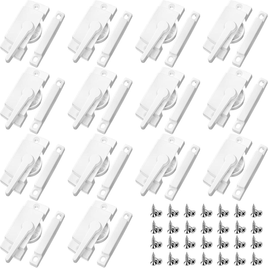 Qunclay 14 Pack Cam Action Window Sash Locks and Keeper, White Window Latch Security Lock Sliding Parts and Hardware for Double Hung, Vertical and Horizontal Sliding