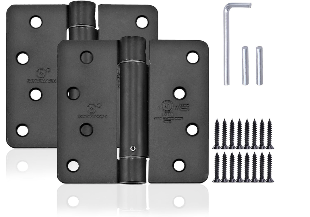 Self Closing Door Hinge 4 inch Matte Black Auto Close Hinges Adjustable 4 x 4 Inch Spring Hinges Door Closer Hinge 1/4" Radius Corner Commercial Auto Self-Closing Hinge UL Listed, 2 Pieces