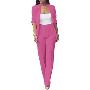 Tcremisa Women's Fashion Fall 2 Piece Pant Suit Dressy Long Sleeve Blazer and Slim Fit Pants Set Business Outfits, M, Rose