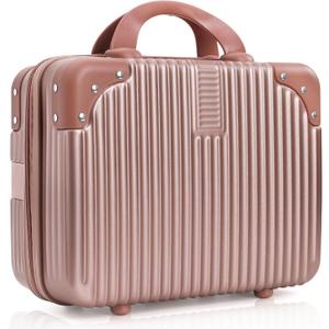 Hard Shell Cosmetic Travel Case, 17 Inch Mini Travel Hand Luggage with Elastic Band, Portable ABS Carrying Makeup Case Suitcase Train Cosmetic Bag for Travel, Camping, Business Trip