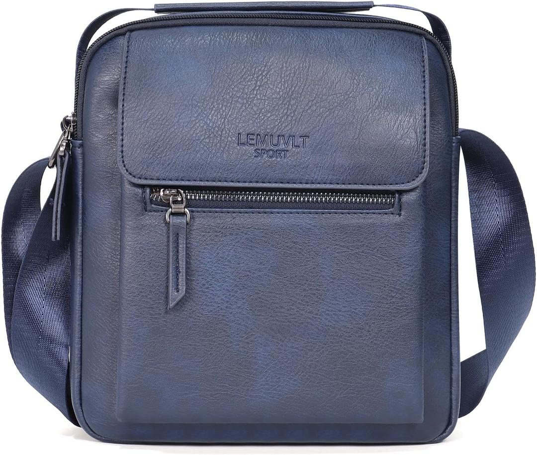 Medium & Small Crossbody bag for men shoulder bag mens purse satchel leather messenger bag gift (Navy)