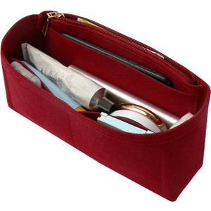 Surblue Purse Organizer Insert for Handbags, Felt Bag Organizer with Zippers Handbag Shaper Pouch for Classic 19 Flap Bag, Marmont, Onthego,Burgundy, Slender S