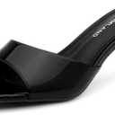 Shoe Land Women's Low Heels Stiletto Heeled Slides, Open Toe One Band Slip-On Heeled Mules – Dressy Heeled Sandals for Prom, Party Wedding and Vacation Size 9, Color: 9936black