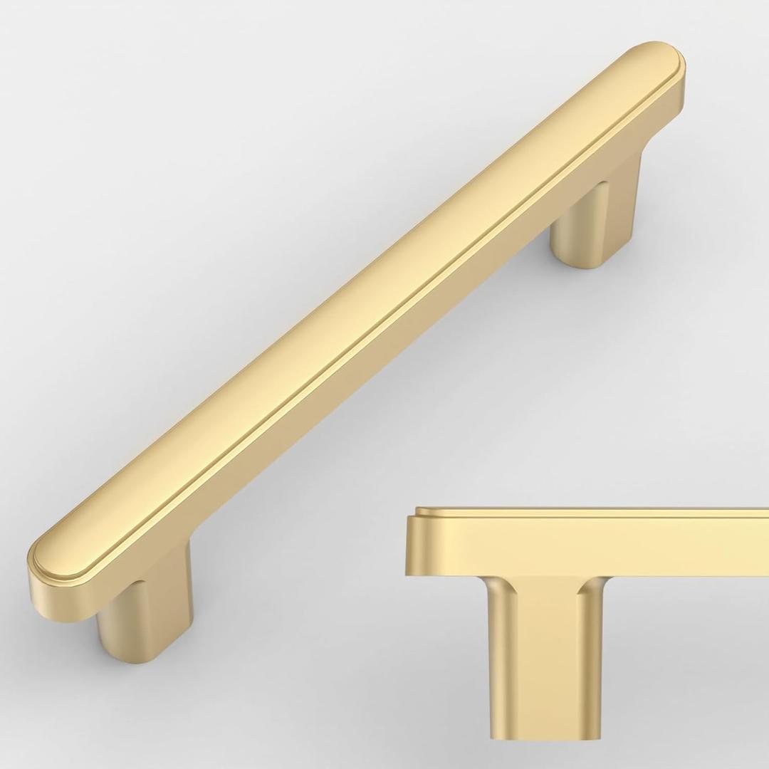 Amerdeco 10 Pack Brushed Gold Cabinet Pulls 3.75 Inch(96mm) Hole Center Drawer Pulls Cabinet Hardware Kitchen Cabinet Handles for Bathroom Dresser Pulls ZH0065