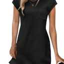 Shift Dresses for Women 2025 Summer Casual Textured Short Sleeve T Shirt Dress Trendy Girls Vacation Going Out Outfits A Black Medium