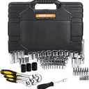 VEVOR 121-Piece Mechanics Tool Set - 1/4" 3/8" 1/2" Drive Sockets - SAE and Metric Mechanic Tool Kit with Bits - Ratchet Handle, Wrenches, Accessories, and Plastic Storage Case for Automotive Repair