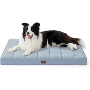 Bedsure Cooling Dog Bed for Large Dogs - Orthopedic Waterproof Puppy Beds with Removable Washable Cover, Egg Crate Foam Pet Mat, Suitable for Pet Up to 65 lbs (36.0"L x 27.0"W x 3.0"Th, Cooling Blue)