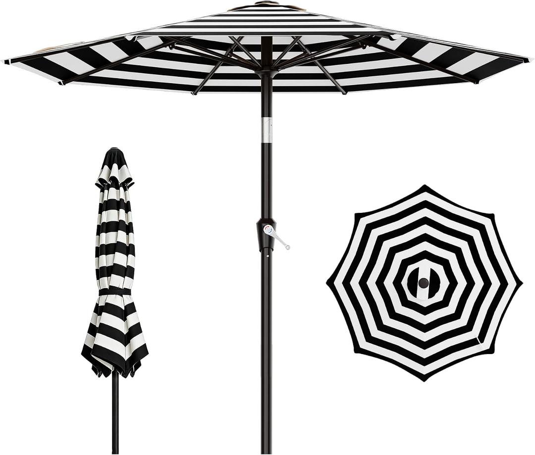 AreShark 9 FT Patio Umbrella for Outdoor, Outdoor Table Umbrella with Push Button Tilt and Crank, Outdoor Patio Umbrellas with 8 Sturdy Ribs for Market, Garden, Pool (Black & White Stripe)