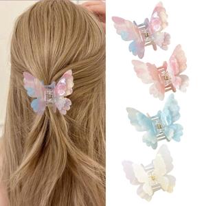 Fantasy Gradient Color Double Layered Butterfly Hair Clips, Medium Acrylic Claw Clips for Thick Thin Hair, Non-Slip Butterfly Jaw Clips, Beautiful Hair Accessories for Girls and Women (Dreamy Double)
