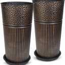 2 Pcs Pack 25 Inches Metal Tall Tapered Planter Pots Large Galvanized Steel Round Planter Flower Pot with Drainage Holes for Indoor Outdoor Deck Porch Garden Home Patio Front Door (antique copper, M)