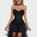 KIMIKAL Corset Tops for Women, Bustier Lace Top Corsets Belt, Plus Size Faja Waist Cincher Bodysuit Overbust Lingerie (Black, XXXL)