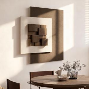 Vaskuro Extra Large 3D Wood Textured Neutral Art, Modern Minimalist Abstract Artwork for Living Dining Room, Handmade, Sandstone Layered, Organic home Office Brown Beige Cozy Wall Decor, 29x31.5in