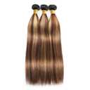 BilltiiWW P427 Straight Bundles Human Hair Highlight Straight Bundles Brown and Blonde Double Weft Brazilian Human Hair Extensions Soft and Silky for Black Women 22 24 26 Inch