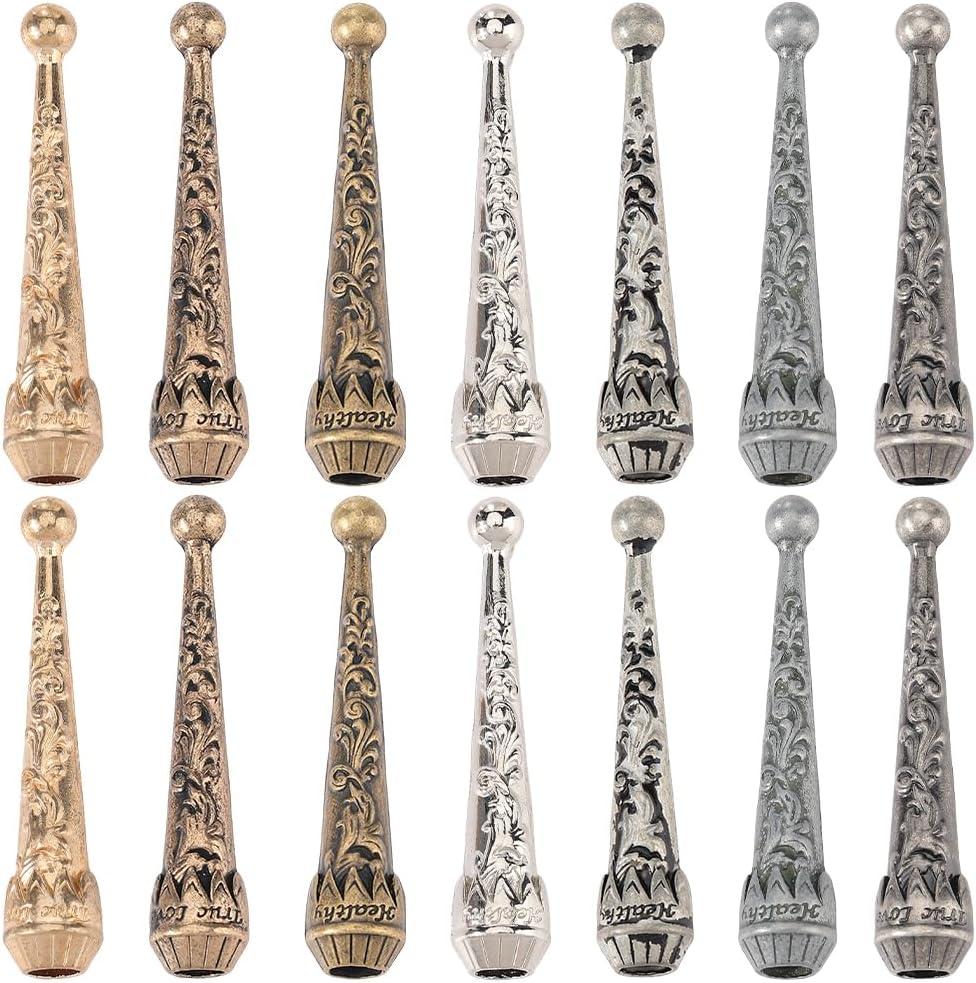 GORGECRAFT 14Pcs 7 Colors Bolo Tie End Caps Antique Gold Bronze 5.5mm Diameter Alloy Vintage Textured Carved Bolo Tie Tip Replacement Cord Ends for DIY Bolo Tie Making Necktie Necklace Supplies