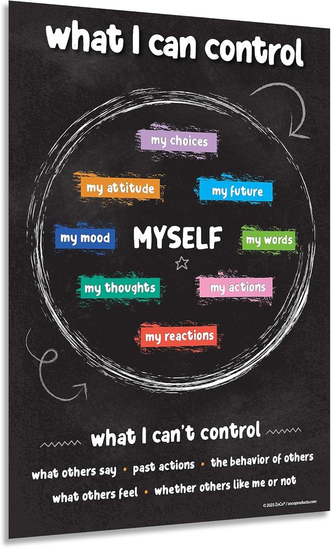 ZOCO  Things I Can Control Poster  Mental Health & Growth Mindset Tool for Teens  SEL Wall Art for Classrooms, Counseling & Therapy  Laminated 12"x18"