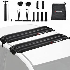 Truckiipa Universal Soft Roof Rack Pads2 Pcs Inflatable Roof Rack for Kayak Surfboard SUP Canoe,Reusable Heavy Duty Car Roof Racks System with Straps, Air Pump, Hood Loops and Storage Bag, 44inch