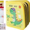 Reusable Scribble Book and Markers Set with Storage Bag, Travel Drawing Kit with 6 Drawing Surfaces & 3 Markers, Quiet Busy Book for Parent-Child Activities & Kids Gifts(Green Dino, Page 6)