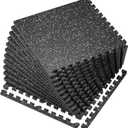 SUPERJARE 0.56'' Thick 12 Pcs 48 Sq Ft Rubber Top Exercise Equipment Mats, High Density EVA Foam Mats with Rubber Top, Interlocking Gym Flooring for Home Gym, Protective Workout Mat, Black/Grey