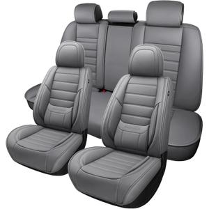 Leather Car Seat Covers,Car Seat Covers Full Set,Automotive Seat Covers 5 Seats,Fit for Most Cars SUV and Most Sedans Grey