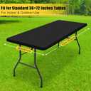Smiry Rectangle Tablecloth, Elastic Fitted Flannel Backed Vinyl Tablecloths for 6ft Folding Tables, Waterproof Wipeable Table Covers for Indoor, Outdoor, Picnic and Camping (Black, 36"x72")