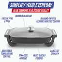 Blue Diamond 7QT 5-in-1 Extra Large Electric Skillet, Healthy Ceramic Nonstick Interior, Non-Toxic PFAS-Free, Temperature Control, Stay Cool Handles, Easy Clean, Graphite