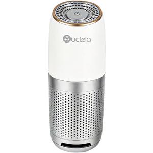 Aucleia Mini Portable Air Purifier with True H13 HEPA Filter, Car Air Purifier for Travel and Office to Remove Pet Hair and Odor Smoke Dust and Pollen, Aromatherapy Function White Gray