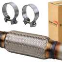 Exhaust Flex Pipe Universal Type 100% Stainless Steel For Heavy Duty and Cars (1 PC, 2X8X12 Clamps)
